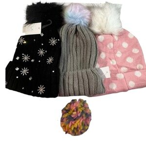 Pom Beanies 3-Bundled By BP & Tucker Tate, One Size Fits all. Multi Colors, NEW